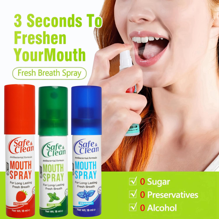 Safe & Clean Mouth Spray - 18ml, Instant Freshness Breath Spray, Bad Breath & Dry Mouth Solution, Oral Care Mint Spray, Fresh Breath Mouthwash, Mint Mouth Freshener for Long-Lasting Freshness