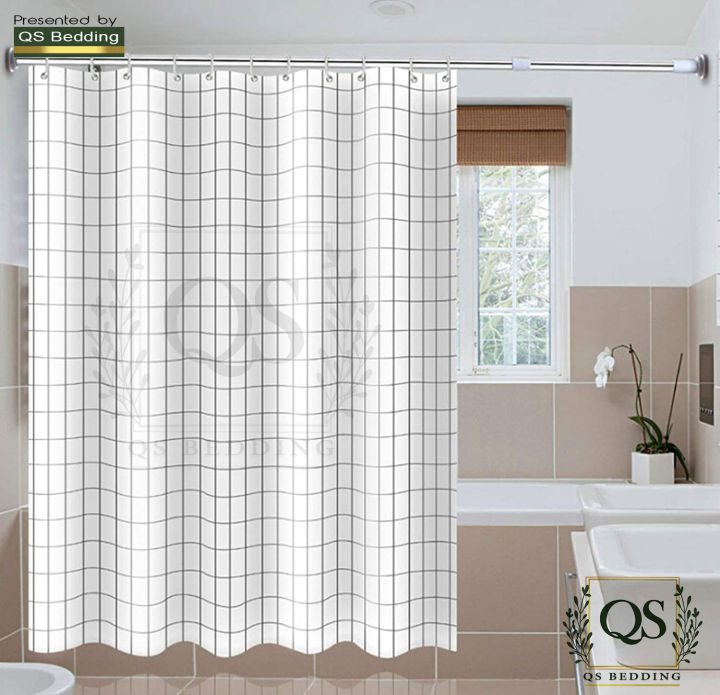 Shower Curtain Set with 12 Hooks Included - Bathroom Curtain, Bath, Waterproof & Washable QS Bedding