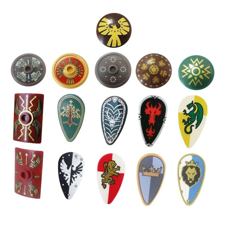 Shield for Castle Roman Knight Elf Rohan Printed Aztec Crown King Dragon Viking Warrior Building Block Brick Particles