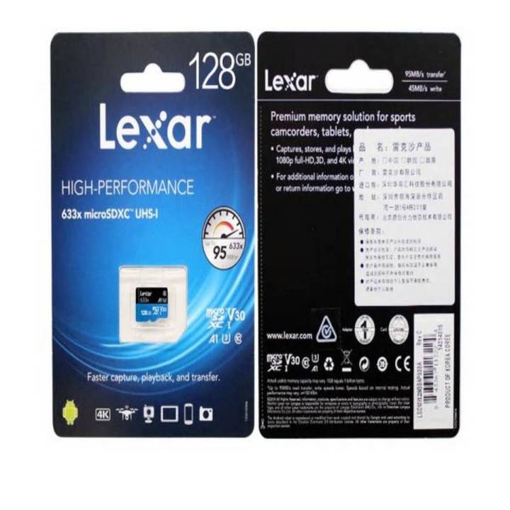 Original Lexar 32GB 64GB 128GB High-Performance 633x 95MB/s MicroSDHC UHS-I Memory Card 5 Year Warranty