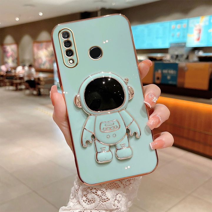 COROGI for Huawei Honor 10i Back Cover with Astronaut Folding Bracket Luxury 6D Plating Frame Stand Cases Shiny Square Soft Silicone Phone Case