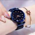 Top Class AlRashid Shopping Store Black Color 12 Point Diamond Studded Magnet Stainless Steel Wrist Watch Magnet For Girl-Woman. 