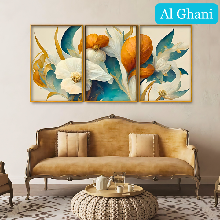Abstract Colorful Spring Flower Texture Art Floating Wall Painting Set of Three | Al Ghani