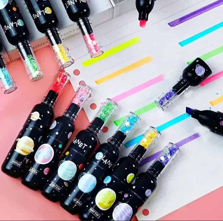Mini Cute bottle Shape Planet Colourful Highlighter (Random Colour)