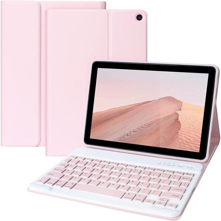 Fire HD 10/HD 10 Plus Tablet 2021 (11th Generation) 10.1 inch, Slim Folding Stand Cover with Wireless Bluetooth Keyboard, Fire Tablet Keyboard Case Pink
