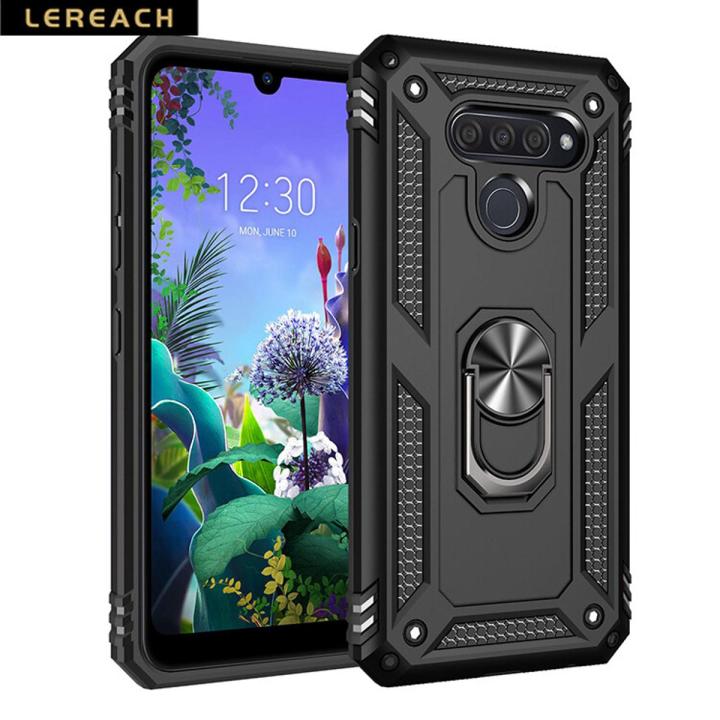 Lereach For LG K50 / Q60 Mobile Phone Case TPU Hard Ring Car Ring Bracket Shockproof Back Cover