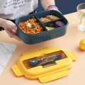 Student Lunch Box 3 Compartment Plastic Microwaveable Japanese Style Leak-proof Food Container Storage 3 Compartmentalized Box With Fork & Spoon. 