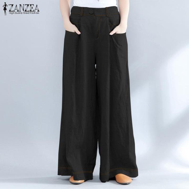 ZANZEA S-5XL Women High Waist Casual Wide Legs Oversize Harem Pants Trousers Plus Size
