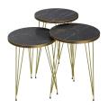 Round Coffee Table pack of 3 side table for living room nesting tables Black Marble Look with Gold  Ban with Gold Metal Legs.. 