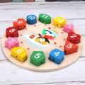 Learning Educational Toy Cartoon Analog Clock Shape Wooden Toy Puzzle Montessori. 