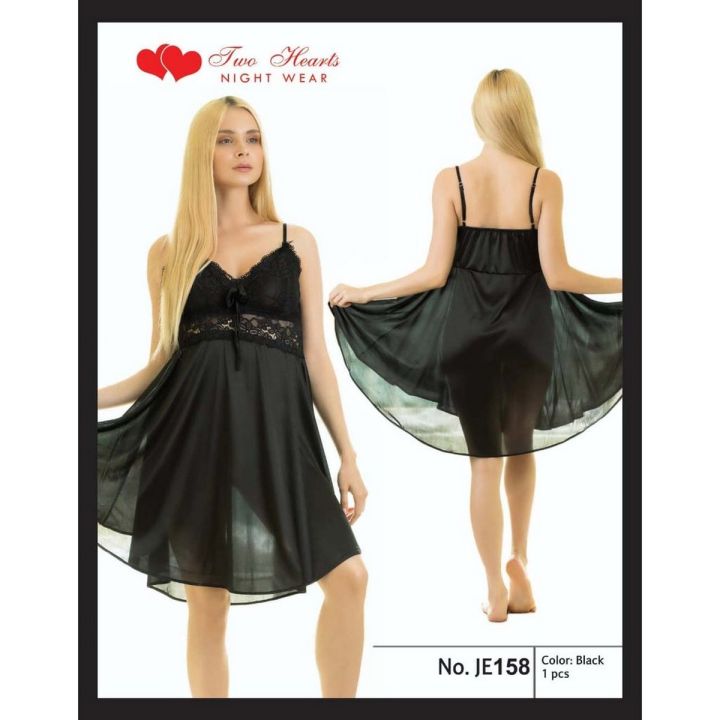 Sexy Night Dress Silk Lace/ Long Nighty For Women-Black | Daraz.pk