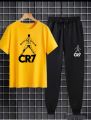 Cristiano Ronaldo Cotton Jersey Half Sleeves O Neck Short Sleeves Summer Round Neck Casual T Shirt & Trouser Sweat Pants Premium Track Suit For Men & Boys - Black White Yellow Colors T-Shirts Tracksuit. 