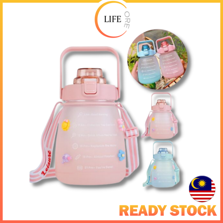 ☀️Life Core☀️ 1400ml / 1.4L Water Bottle for Kids Sports Water Cup Cartoon Summer Portable Water Bottle with Straw Bottle Drink Cute Pot Belly Cup Botol Air Viral tiktok Shaker Bottle