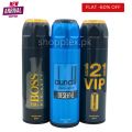 Body Spray Pack of 3 For Men Gift | Big Bottle 200ml Big Boss | Dundill Blue | One 2 One VIP by FRESHRITE Value Budget pack For Men & Women Gents and Ladies Deodorants Body Spray Imported High Quality By Lucky Long Lasting Women And Men Gift Whole Sale. 