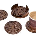 Beautiful Textured Laser Cut Tea Coffee and Glass Coaster / Mat Set for Kitchen Home and Office - Wooden Brown Coaster. 