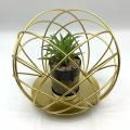 MULTIPURPOSE SPHERICAL GOLDEN METAL ROOM DECORATION ITEM WITH ARTIFICIAL FLOWER SUCCULENT PLANTER POT STAND. 