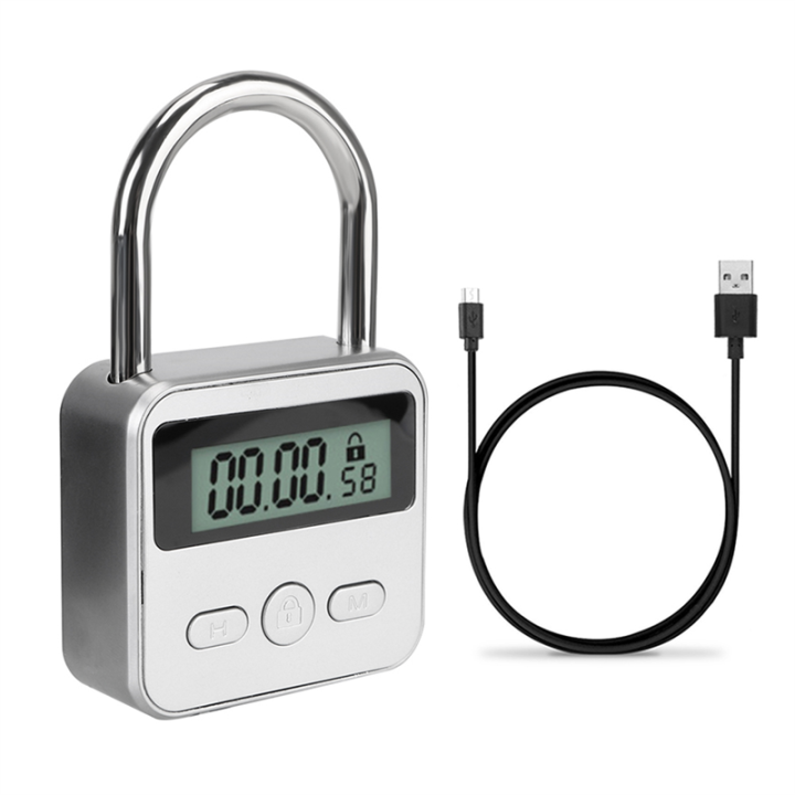 Smart Time Lock LCD Display Electronic Timer Switch Padlock Travel Electronic Timer-Silver