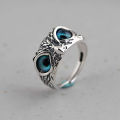 Vintage Animal Open Adjustable Blue Eyes Owl Ring Men and Women Jewelry Party Gift Qoddess. 
