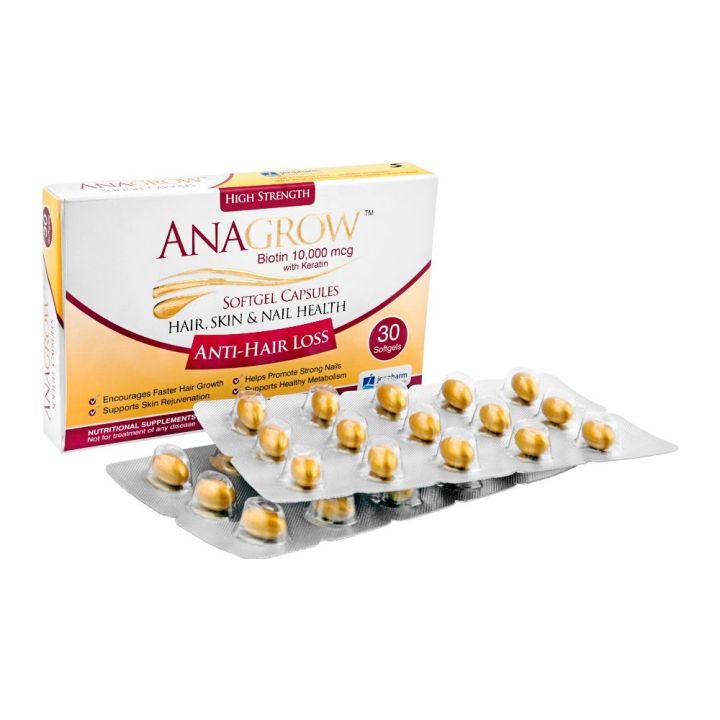 Jenpharm Anagrow Soft Gel Capsules | Anti Hair Fall | Biotin 10,000 mcg