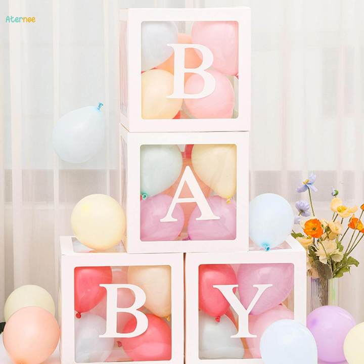 Clear Boxes Baby Boxes with Letters Blocks Foldable Backdrop Ballon Boxes Blocks for Home Children
