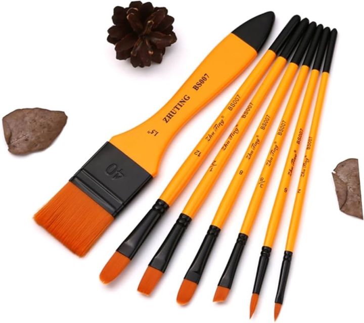 Pack of 7 Multi Shapes High Quality Nylon Professional Art Brush Set Water Color Oil Acrylic Artist Paint Brush Set