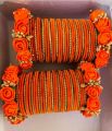 Floral Bangles Set ( including 2 Floral Bangles and 24 Velvet and Golden Glass Bangles ) / Artificial Flower Bangles Set / Floral Gajra Set for girls and women in different colours and Standard Size ( Sawa Do. 