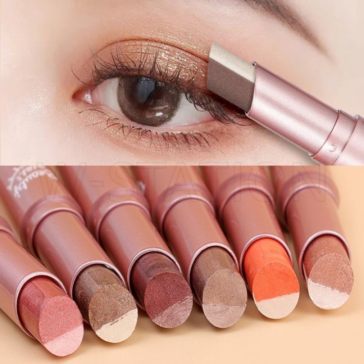 2 In 1 Double Color Gradient Velvet Eye Shadow Stick / Glitter Lazy Face Eye Makeup Pigments / Waterproof Long Lasting Bicolor Shimmer Metallic Eyeshadow / Eye Makeup Cosmetic