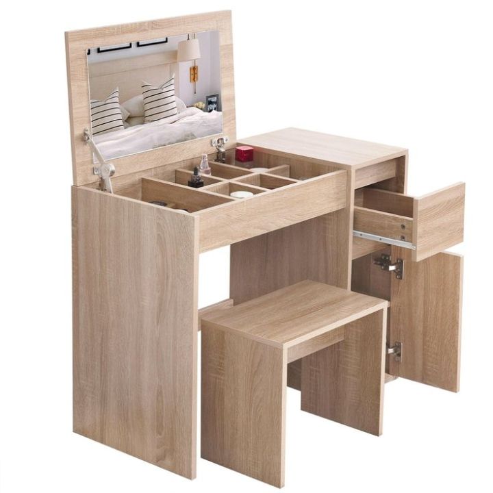 Toheed Store Toheed Wood Flip Up Mirror Dressing Table With Storage & Stool | Daraz.pk