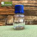 Reagent Bottle, 25ml - Culture Bottle -Transparent with Blue Screw Cap – Media Bottle - White Graduations - Borosilicate 3.3 Glass – Normax. 