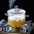 Glass Pot, Clear Glass Soup Pot, Home Cooking, Lid Included, Handle, Microwave, Open Fire, Heat Resistant, Stewing Pot. 
