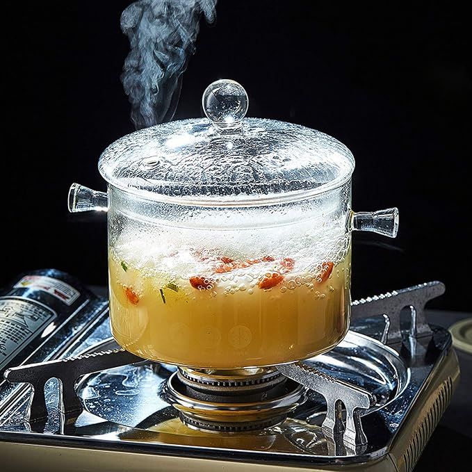 Glass Pot, Clear Glass Soup Pot, Home Cooking, Lid Included, Handle, Microwave, Open Fire, Heat Resistant, Stewing Pot