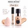 MISS ROSE 3 Pcs Natural Finish Foundation & Concealer Set - Long-Wear, Oil-Control with Blender Sponge makeup Deal. 