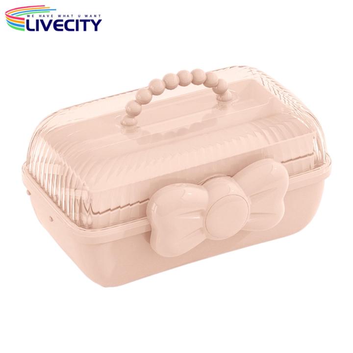 Bow Hair Accessories Organizer 3-layer Hair Accessories Storage Box with Handle Large Capacity Organizer for Jewelry Hair Clips Dustproof Container Buyer's Choice Scratch-free Hair Accessory Storage