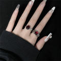 Irregular Gemstone Ring Aesthetic Girl Hollow Red Stone Ring Women's Hollow Ring Vintage Ladies Jewelry Accessories. 