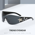 One Piece UV400 Rimless Y2K Sunglasses For Women Men Punk Goggles Trendy Sun Glasses Eyewear 3D Five Star Rhinestones. 