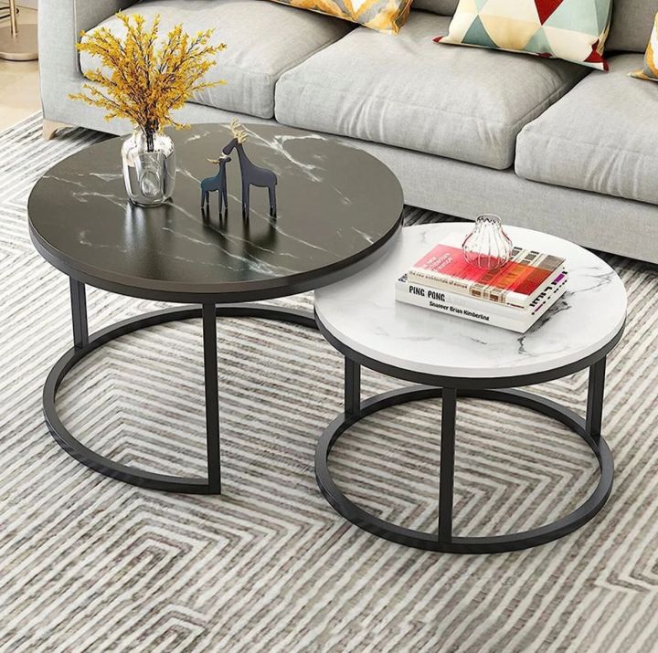 center table set for drawing room Nesting Coffee Table Cocktail Tables With iron Base and Wooden Top