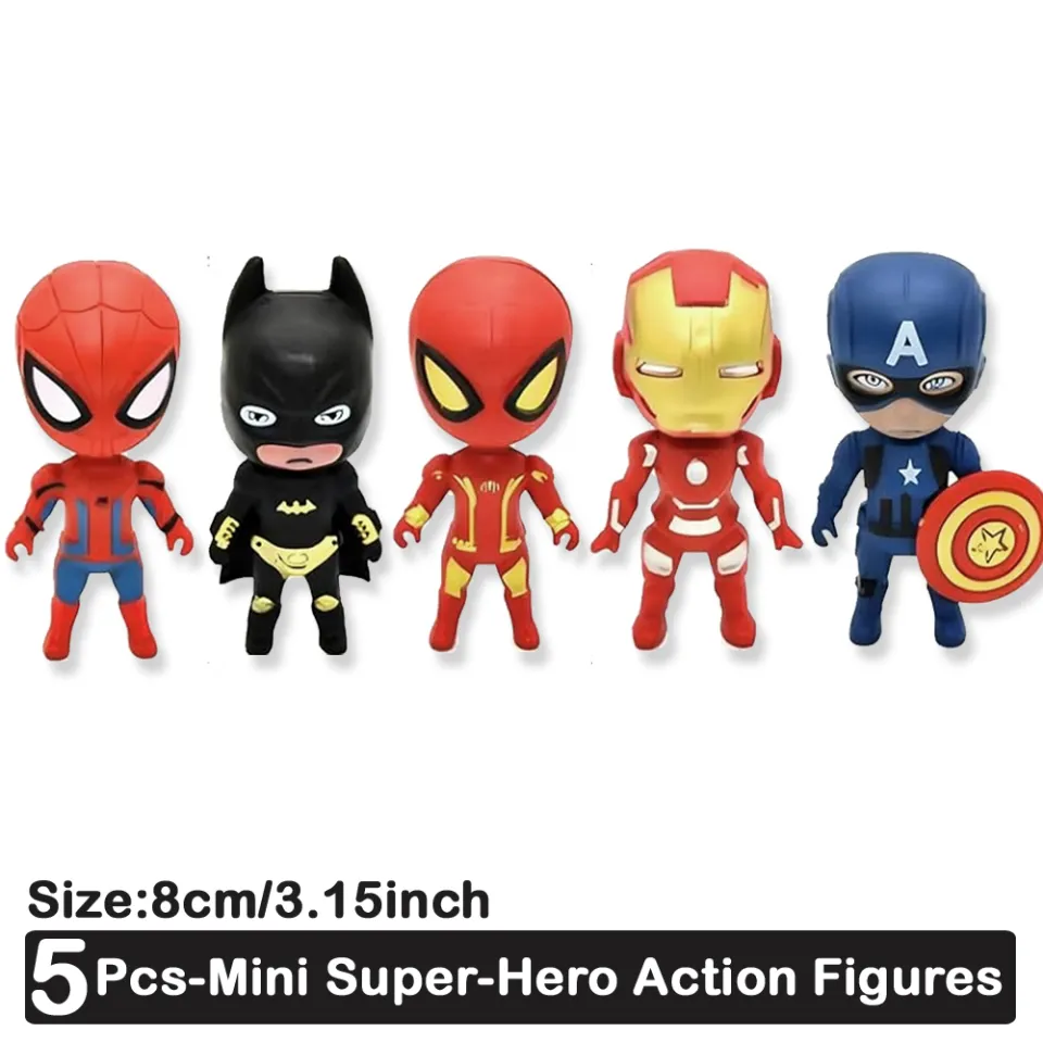 5 Pcs Set Size 8.cm Mini Tiny Action Figure Marvel Avengers and DC Superhero Action