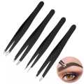 Professional Eye brow Tools Kit Set of 4PCS -  Stainless Steel Tweezers/Makeup Scissors/Eyebrow Knife/Eyelash Brush/Tweezers Case. 