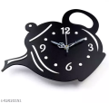 Wooden Kitchen Wall Clock with Coffee Cup and Kettle Design Stylish Home Decor. 