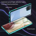 Biruiqu For Samsung Galaxy A12 Magnetic Absorption Case Metal Frame Shockproof Double Sided Tempered Glass Magnetic Case Cover. 