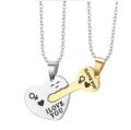 Stainless Steel Love Key Heart Couple Golden and Silver Couple Necklace For Man and Women. 