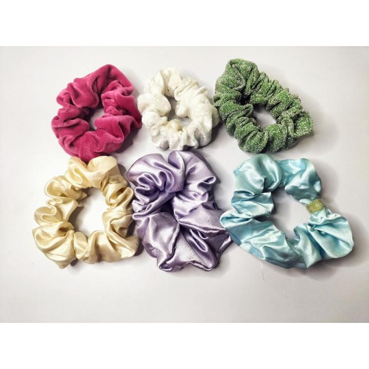 New pack of 6 scrunchies silk, velvet multi colours hair Accessories painfree