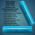 18650 ICR 2400mAh 3.7V Pack of Two - Lithium ion - Li-io - Rechargeable High Capacity Battery Cell. 