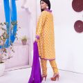 3-piece Dress Mustard Color Kattan Silk Suit, adorned with elegant paste print designs.. 