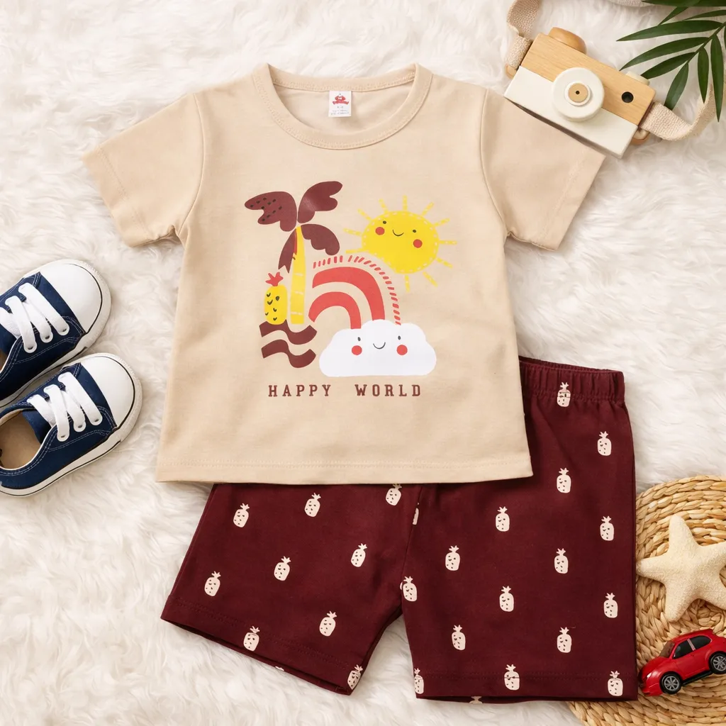 Happy World Rainbow T-Shirt and Shorts Detail 1