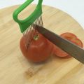 Onion Holder Hand Held Easy Slicer Cutter Potato Wedge Kitchen Safe Fork Kitchen Cutting Tools Tomato Onion Safe Fork Gadgets-blue. 