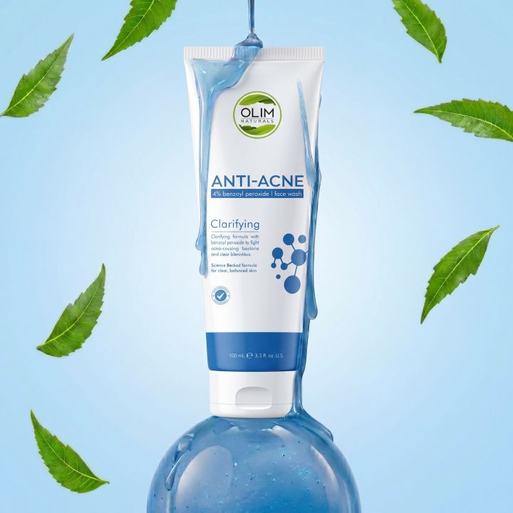 OLIM NATURALS -  Acne-Fighting Blackhead Removal Face Wash Benzoyl Peroxid 10% Maximum Strength Antimicrobial Facial Cleanser