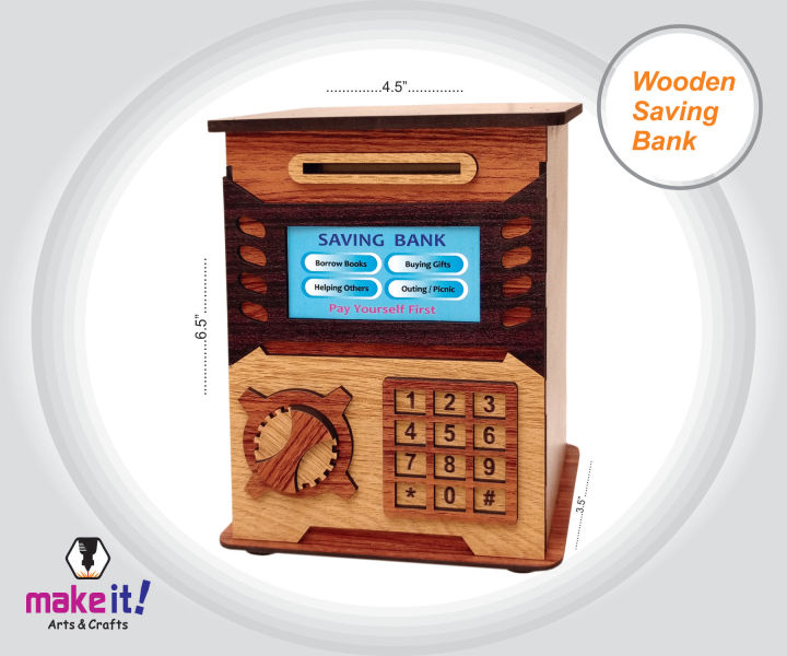 Wooden Money Box, Money Saver Box, Kids ATM