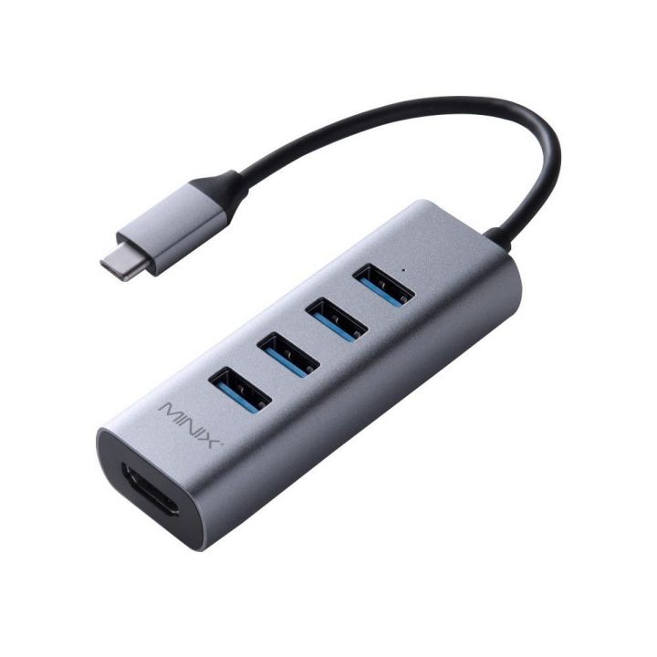 MINIX NEO C-UH 4-Port USB-C to USB 3.0 4K 30Hz HDMI Adapter - Grey