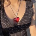 Y2K Red Heart Pendant Necklaces Chunky Glass Puffy Heart Choker Necklace for Women Jewelry Gifts for Teen Girls. 